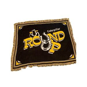 RARE VINTAGE Caterpillar Tractor Roundup Western Cowboy Tapestry Throw 56" X 44"